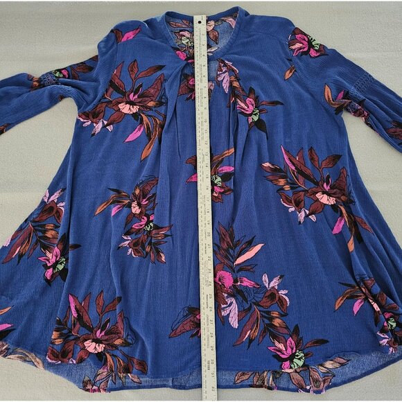 Free People Electric Orchard Blue Mini Tunic Dress S Dark Floral Fairygrunge - Picture 11 of 12